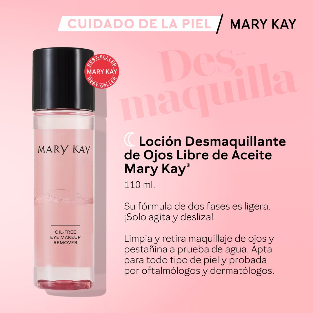 Loción Desmaquillante de Ojos Libre de Aceite Mary Kay de 110 ml, fórmula bifásica que retira maquillaje a prueba de agua